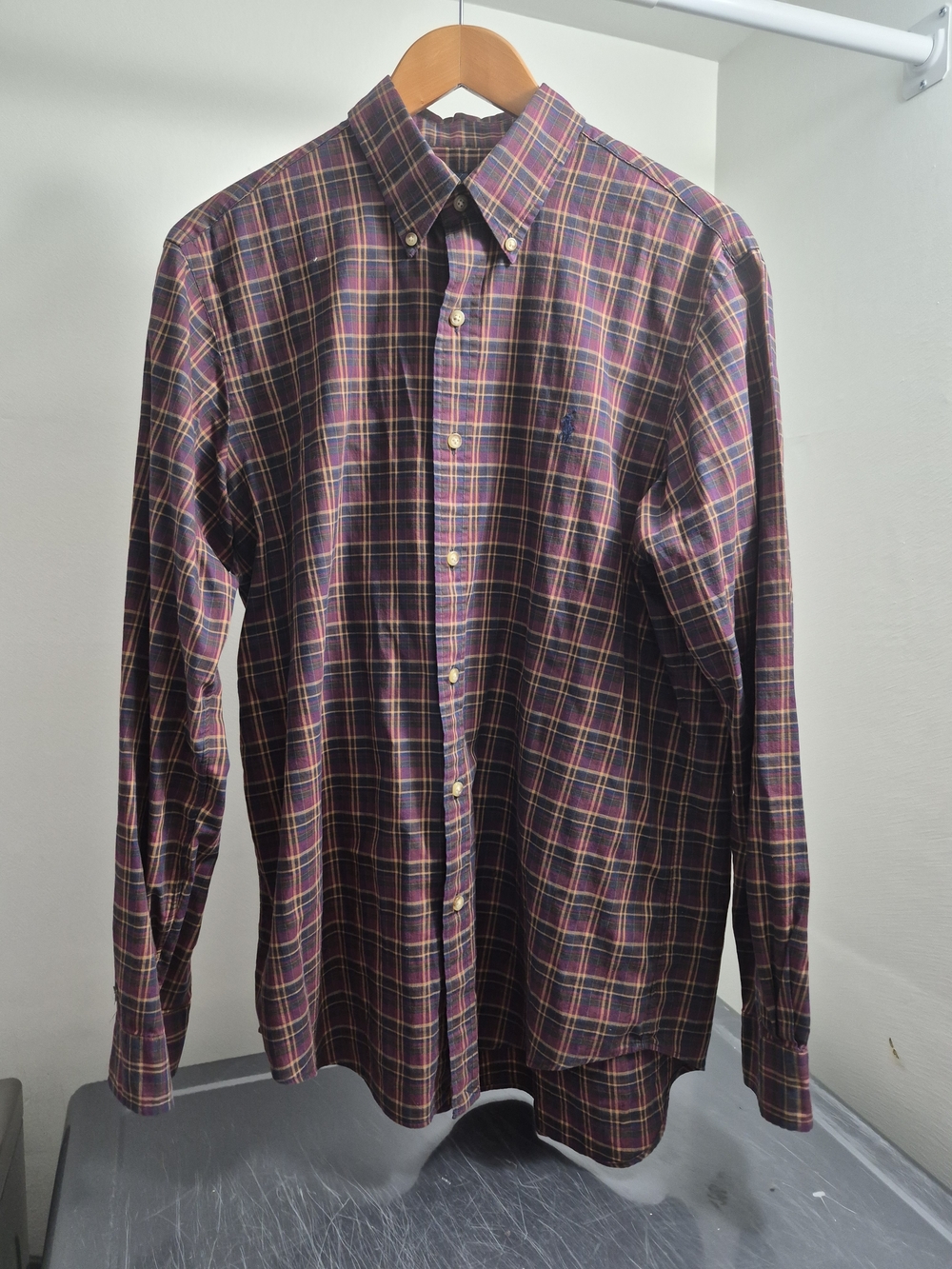 Ralph Lauren Burgundy Plaid Button-Down Shirt with Yellow & Green Accents